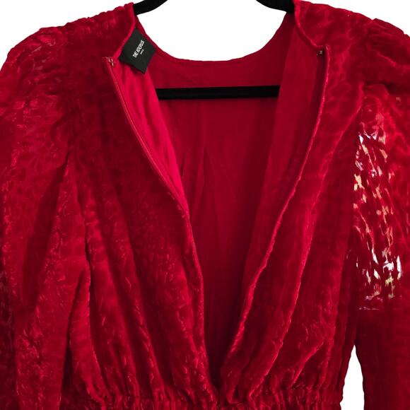 The Kooples Womens Red Artichoke Burnout Velvet Leopard Mini Dress 2 Feminine - Picture 9 of 11